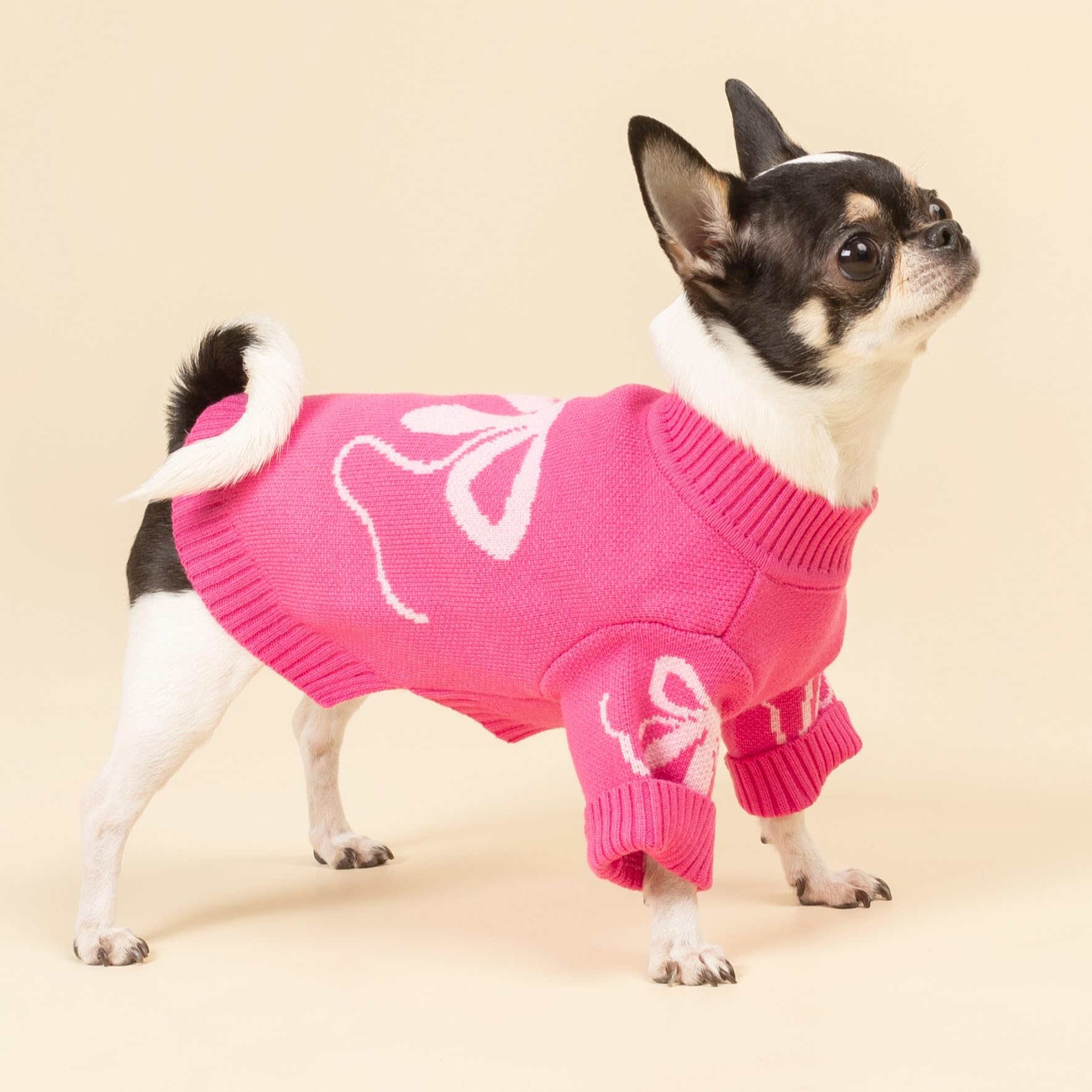 Fitwarm bowknot Valentines sweater pink fabric closeup highlighting soft knit warmth