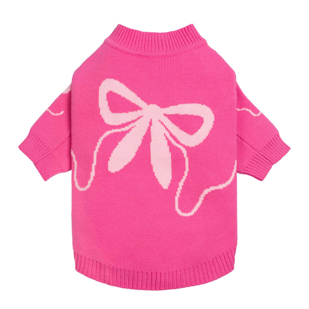 Fitwarm bowknot Valentines sweater pink side view showing cozy fit for small dogs