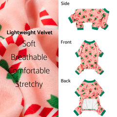 Fitwarm Candy Cane Dog Pajamas chest detail highlights ribbed cuffs for snug fit.