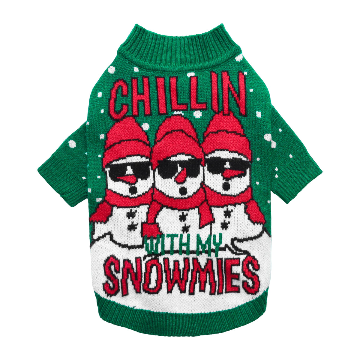 Fitwarm Chillin with My Snowmies sweater front view on a small dog for cozy winter warmth