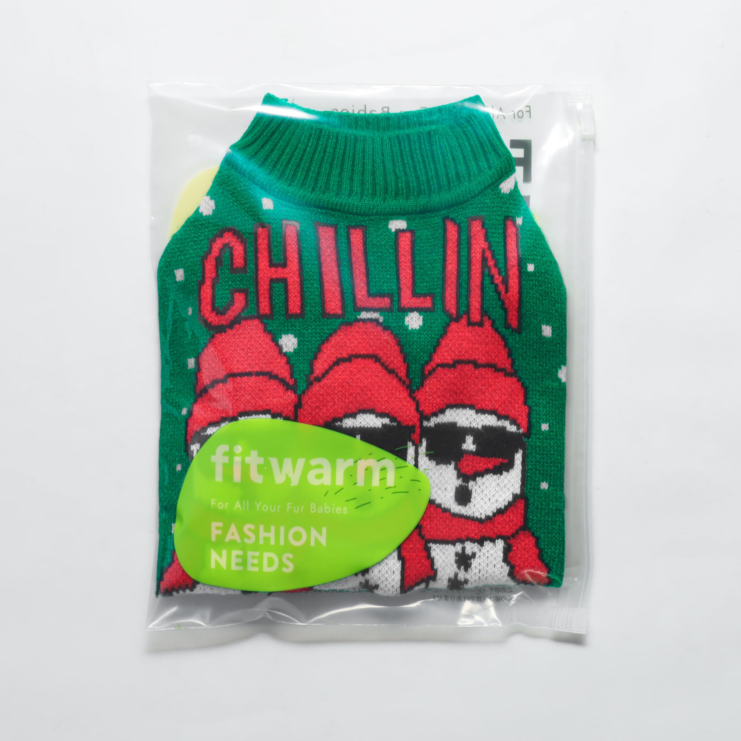 Fitwarm Chillin with My Snowmies medium size guide highlights chest-fit and back length