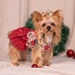 Fitwarm Christmas flowers design, dog dress back view, festive party-ready look.