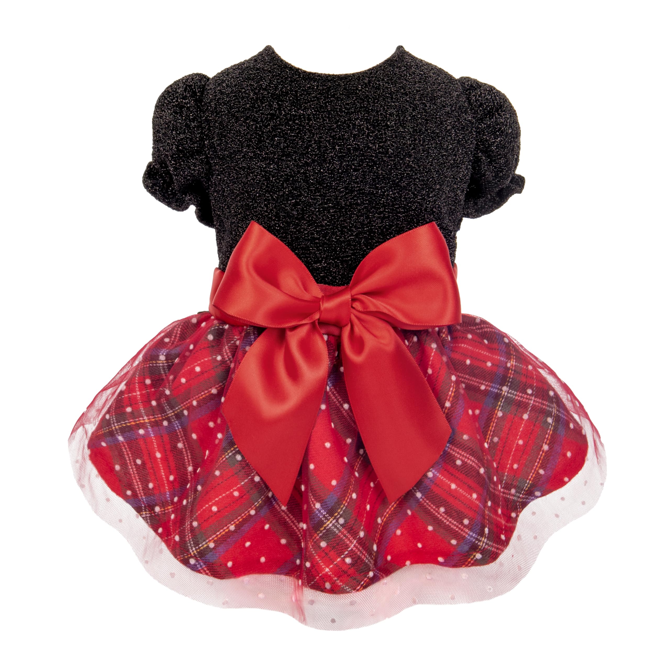 Fitwarm Christmas puff sleeve dog dress front view highlights holiday sparkle