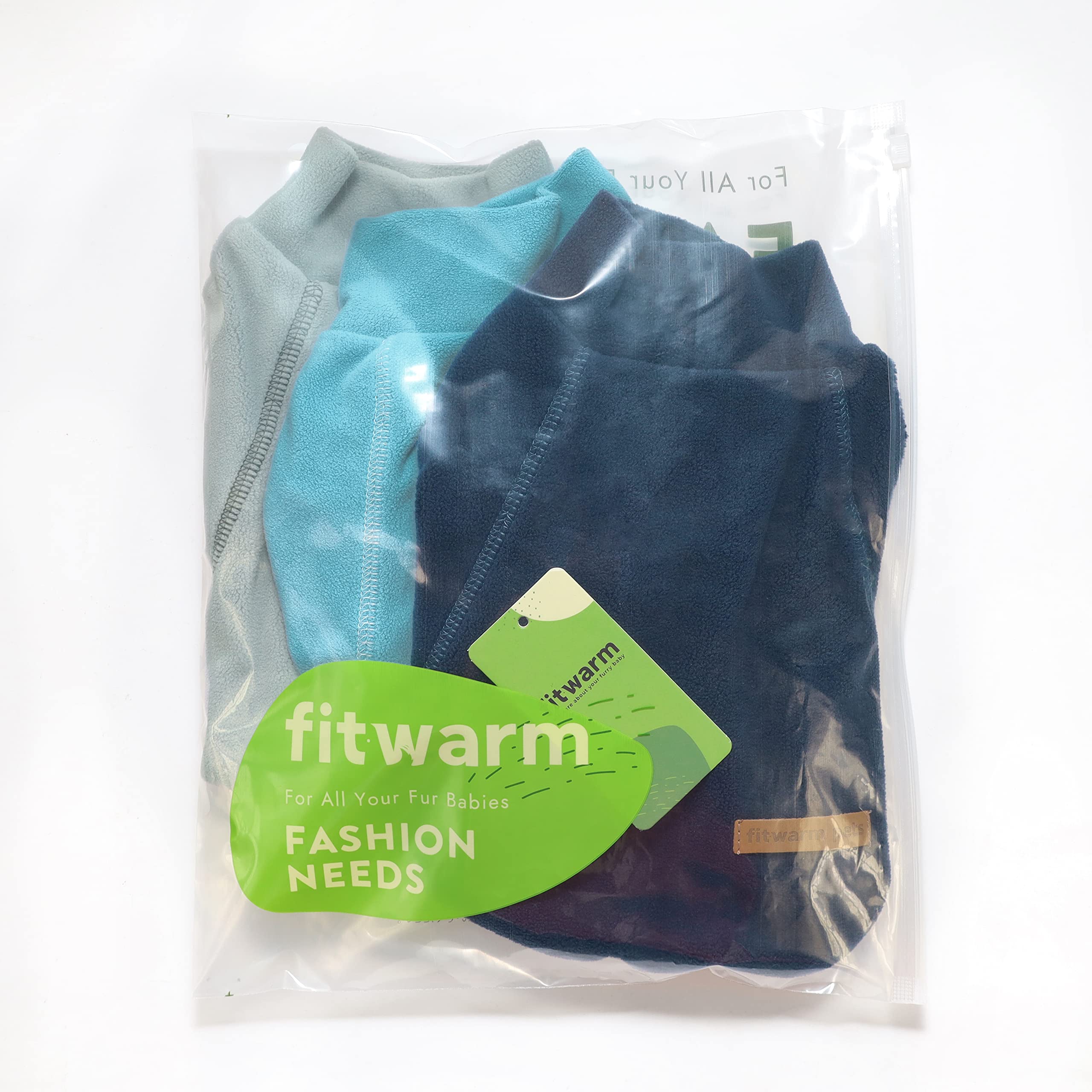 Fitwarm Classic Fleece Sweater three-pack display, coordinated outfits for pets