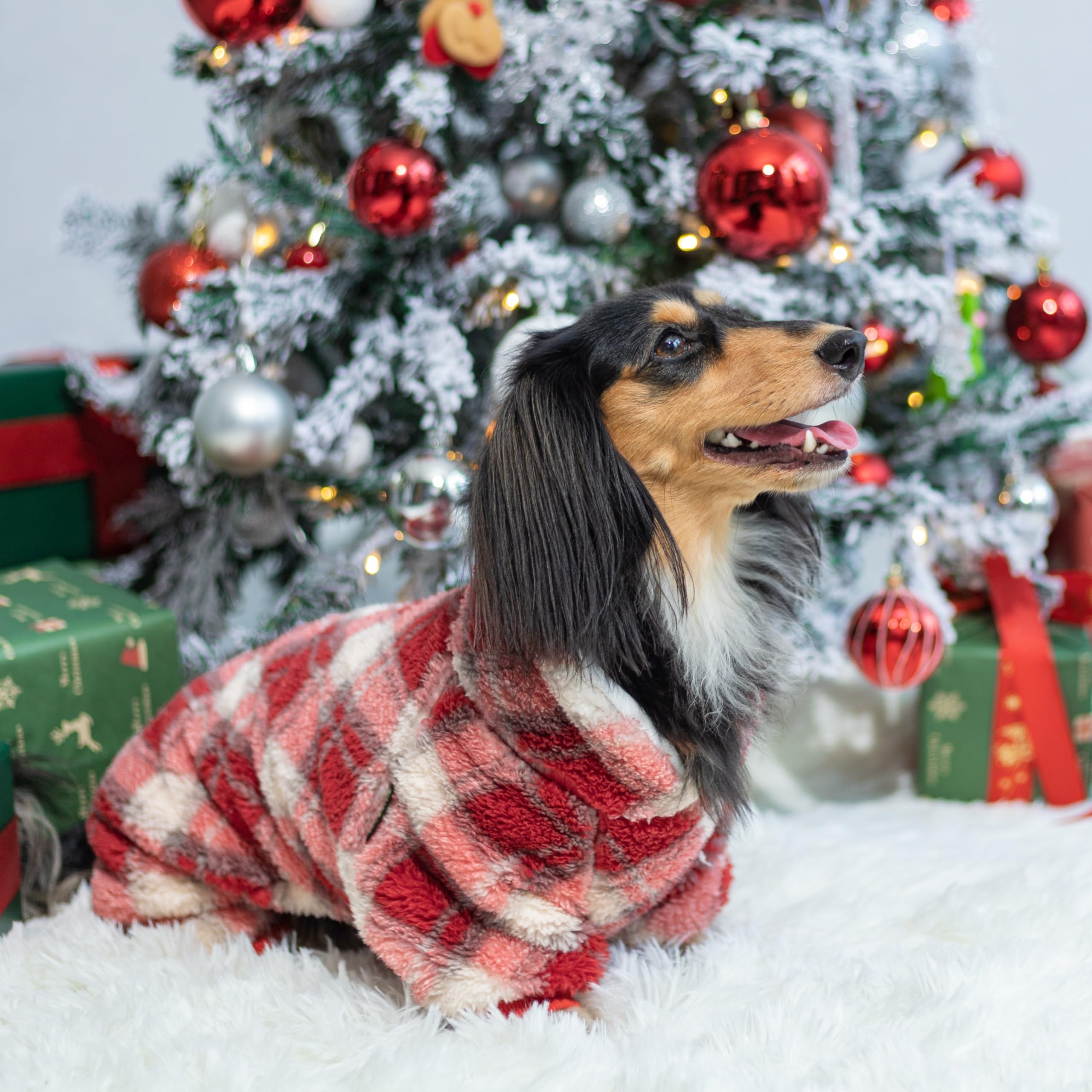 Fitwarm collared neck plaid dog pajamas chest-18-inch fit enhances warmth and mobility