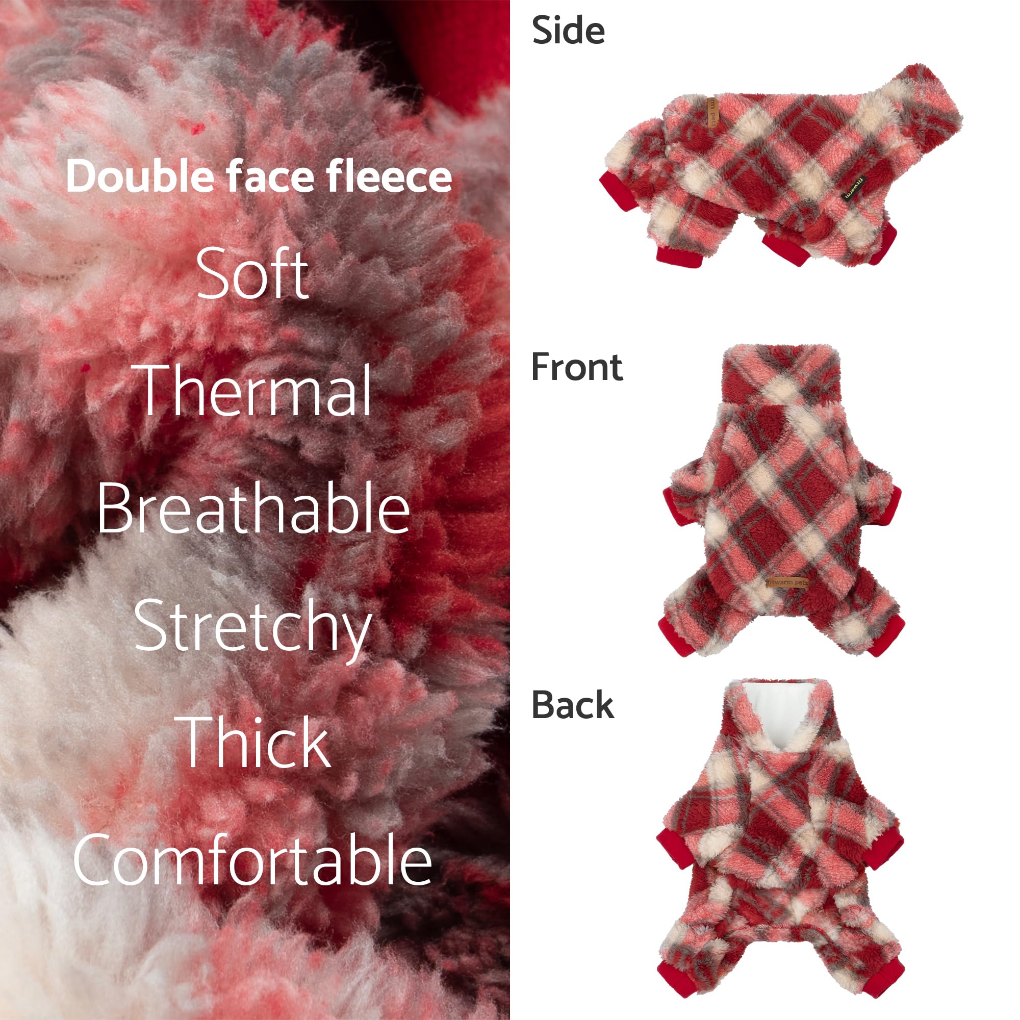 Fitwarm collared neck plaid dog pajamas four-leg-design keeps pups snug all over