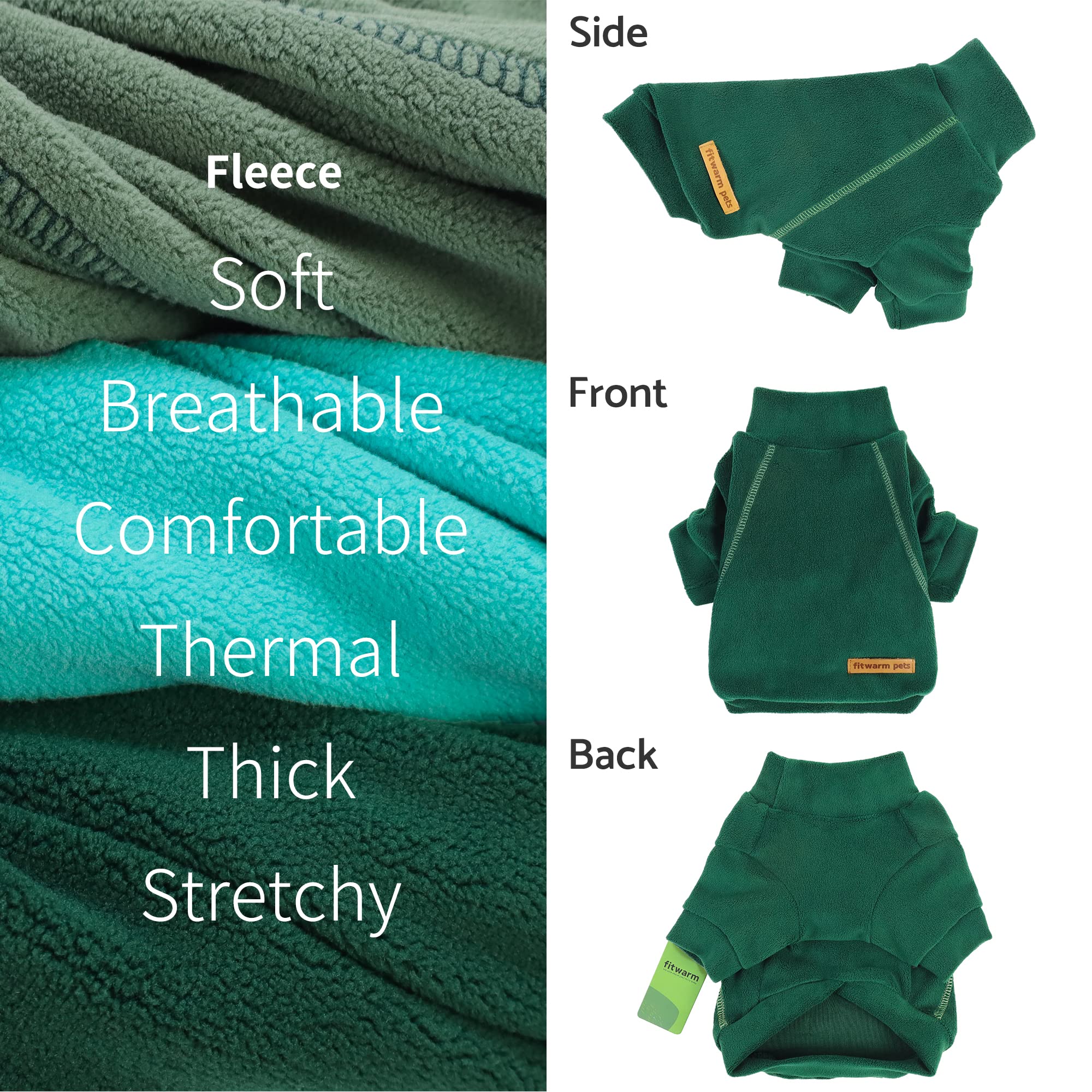 Fitwarm dark-green fleece sweater close-up highlights durable cozy fabric.