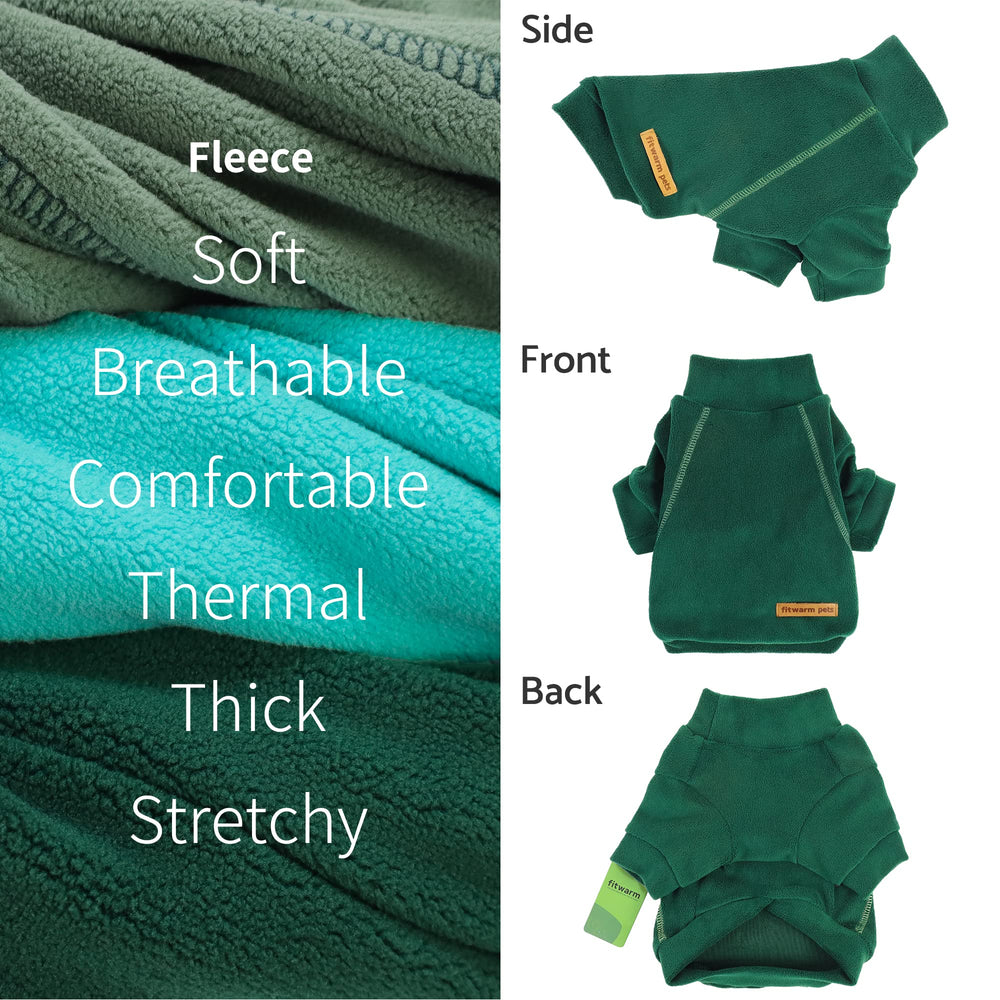 Fitwarm dark-green fleece sweater close-up highlights durable cozy fabric.