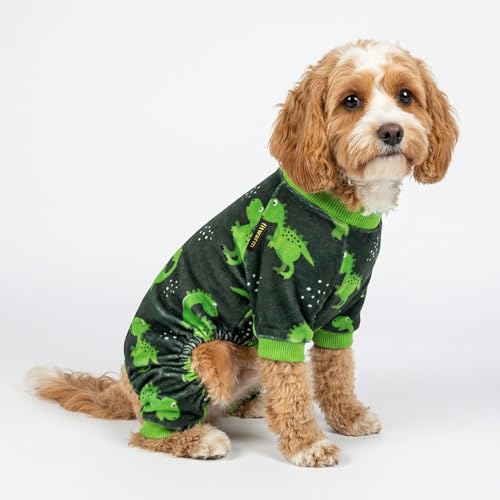 Fitwarm dinosaur dog fleece pajamas four-leg design provides full-body coverage and mobility