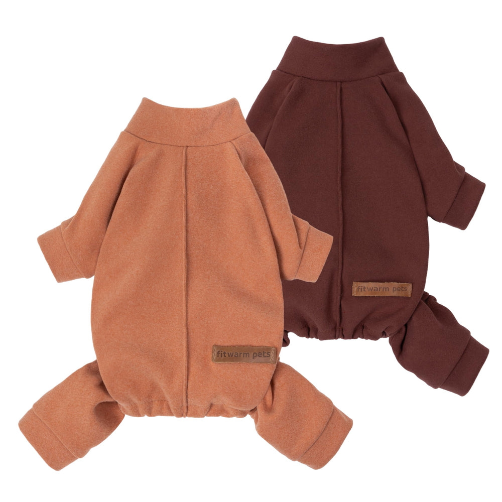 Fitwarm dog pajamas orange front view offer cozy warmth for small dogs on chilly days.