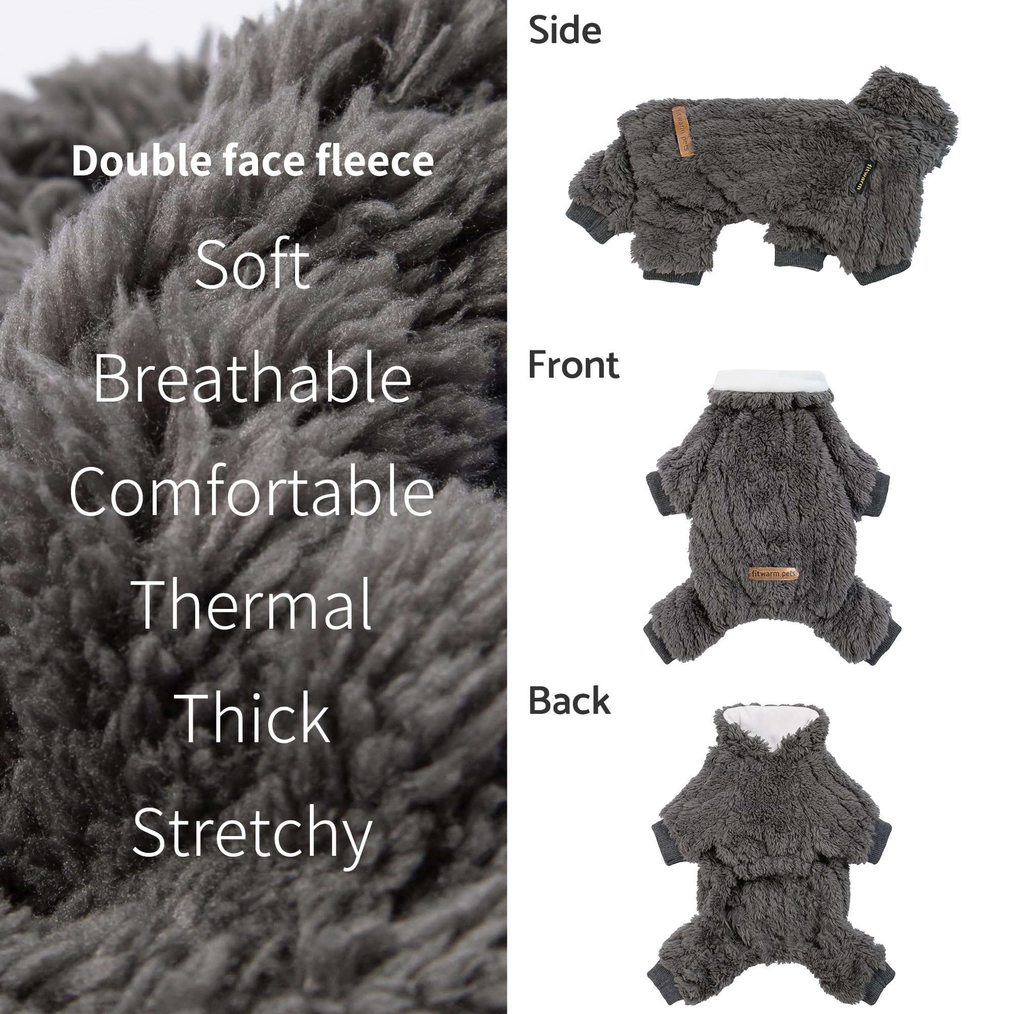 Fitwarm dog pajamas plush texture closeup emphasizes soft interior comfort.