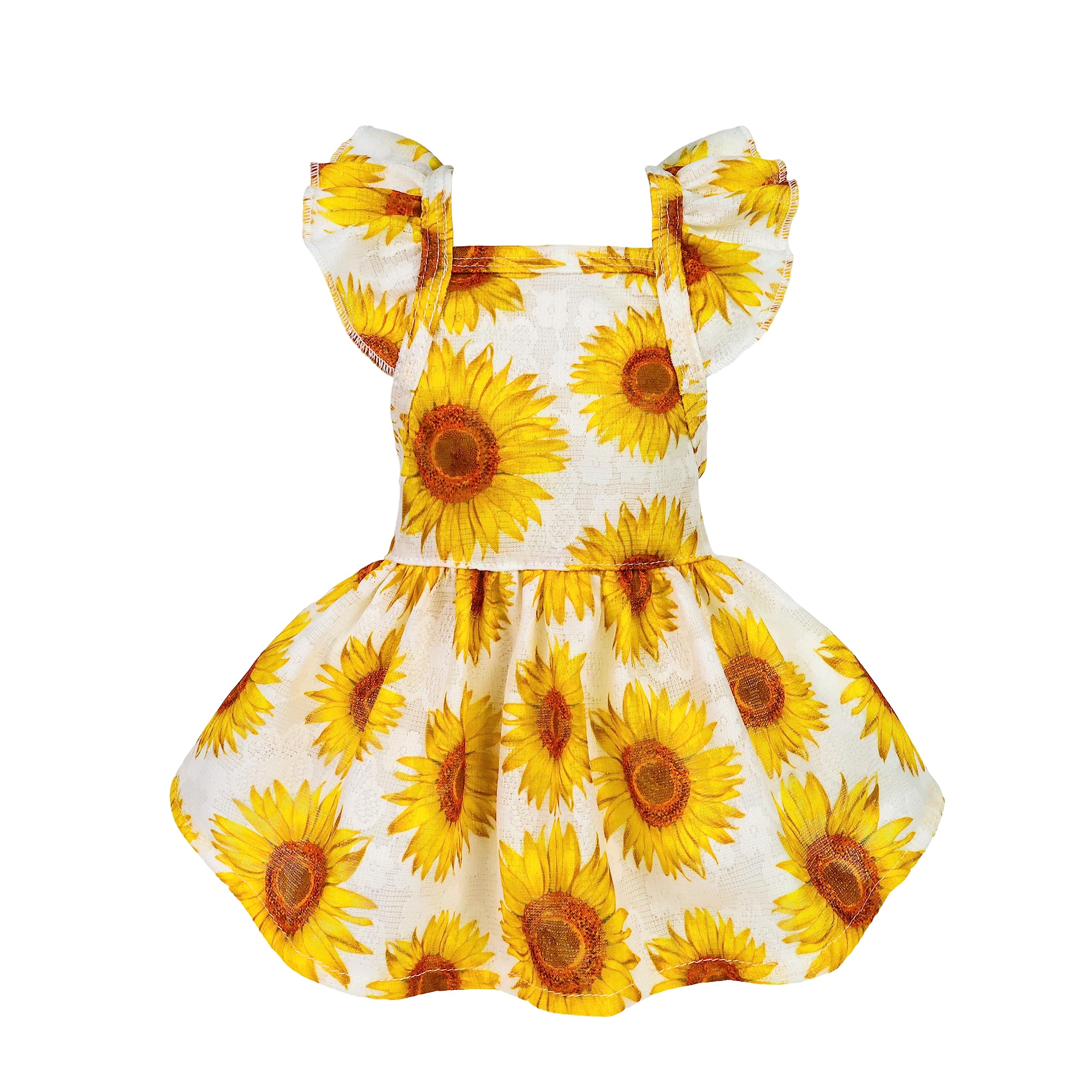 Fitwarm dog sunflower dress front white, lightweight summer style for small pets.