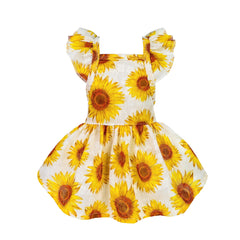Fitwarm dog sunflower dress front white, lightweight summer style for small pets.