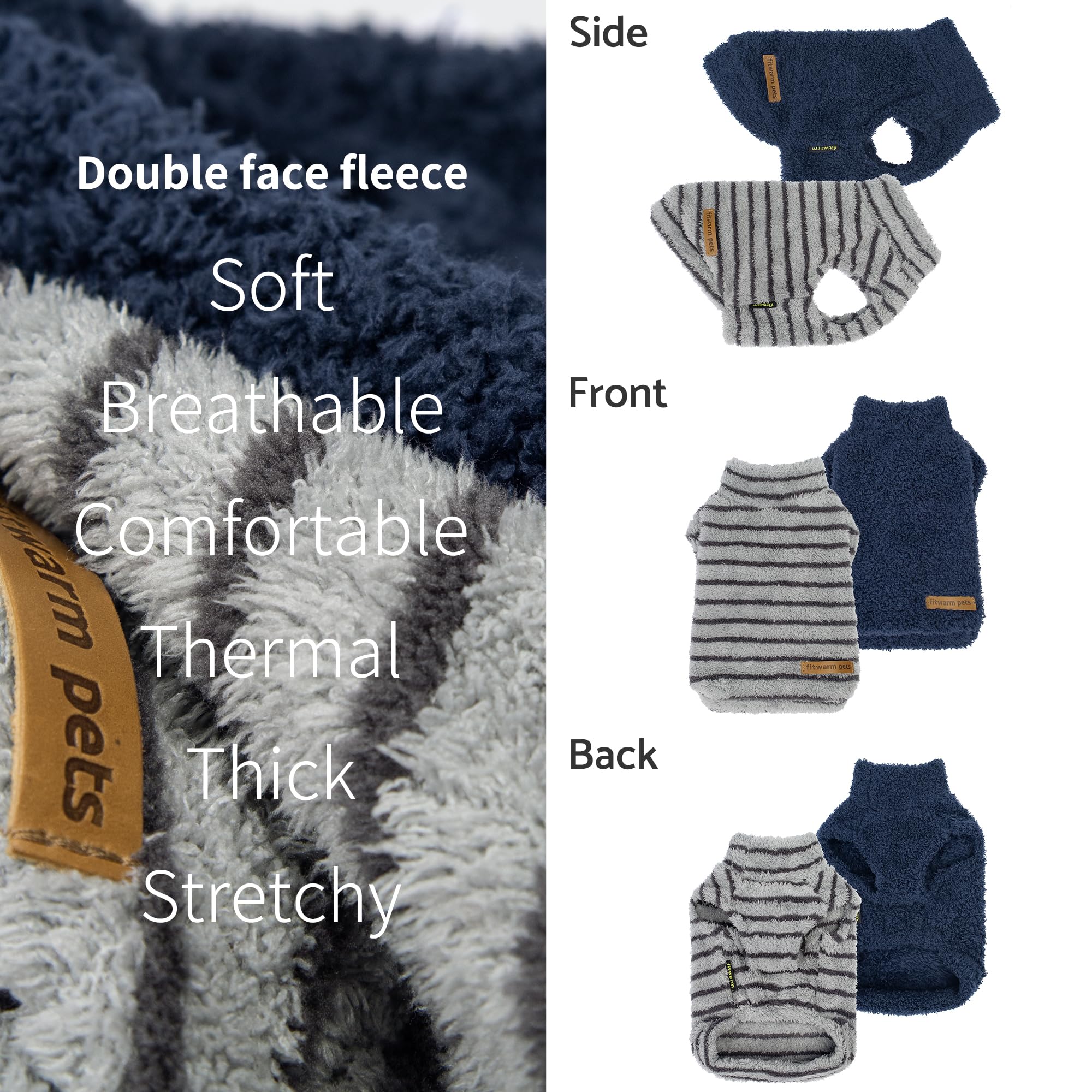 Fitwarm dog sweater gray striped closeup fabric highlights plush texture.