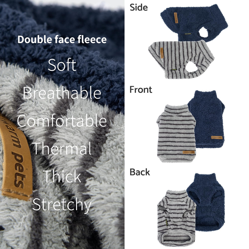 Fitwarm dog sweater gray striped closeup fabric highlights plush texture.