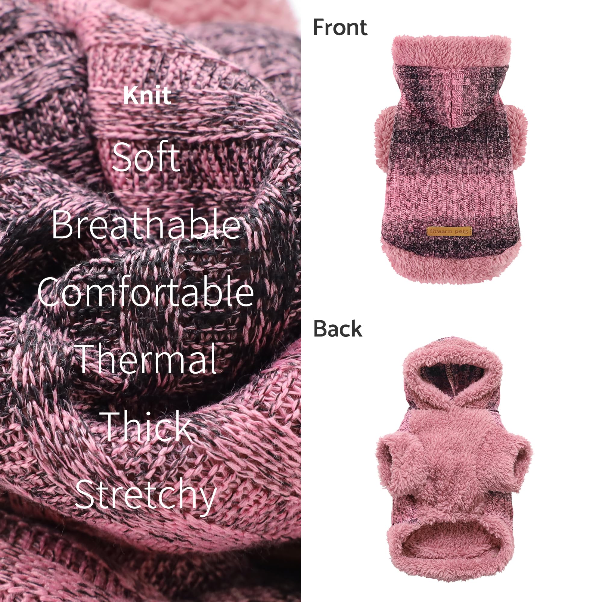 Fitwarm fuzzy dog sweater small size back view emphasizes snug fit.