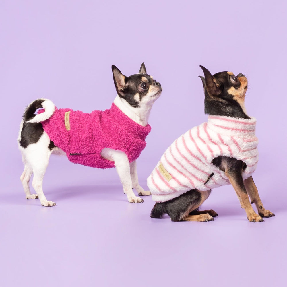 Fitwarm dog sweater striped white pink offers cute style with practical warmth.