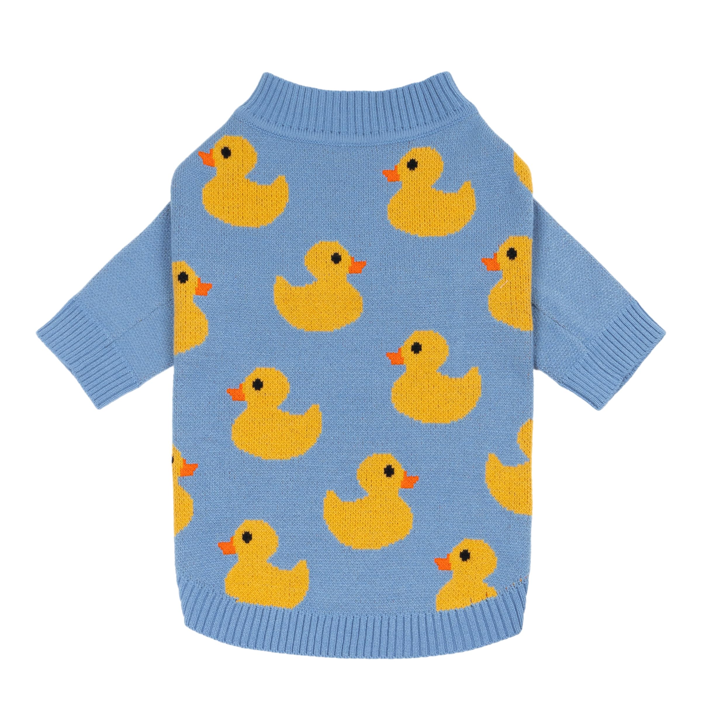 Fitwarm funny duck dog sweater blue front view for cozy chilly walks