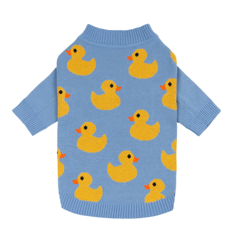 Fitwarm funny duck dog sweater blue front view for cozy chilly walks