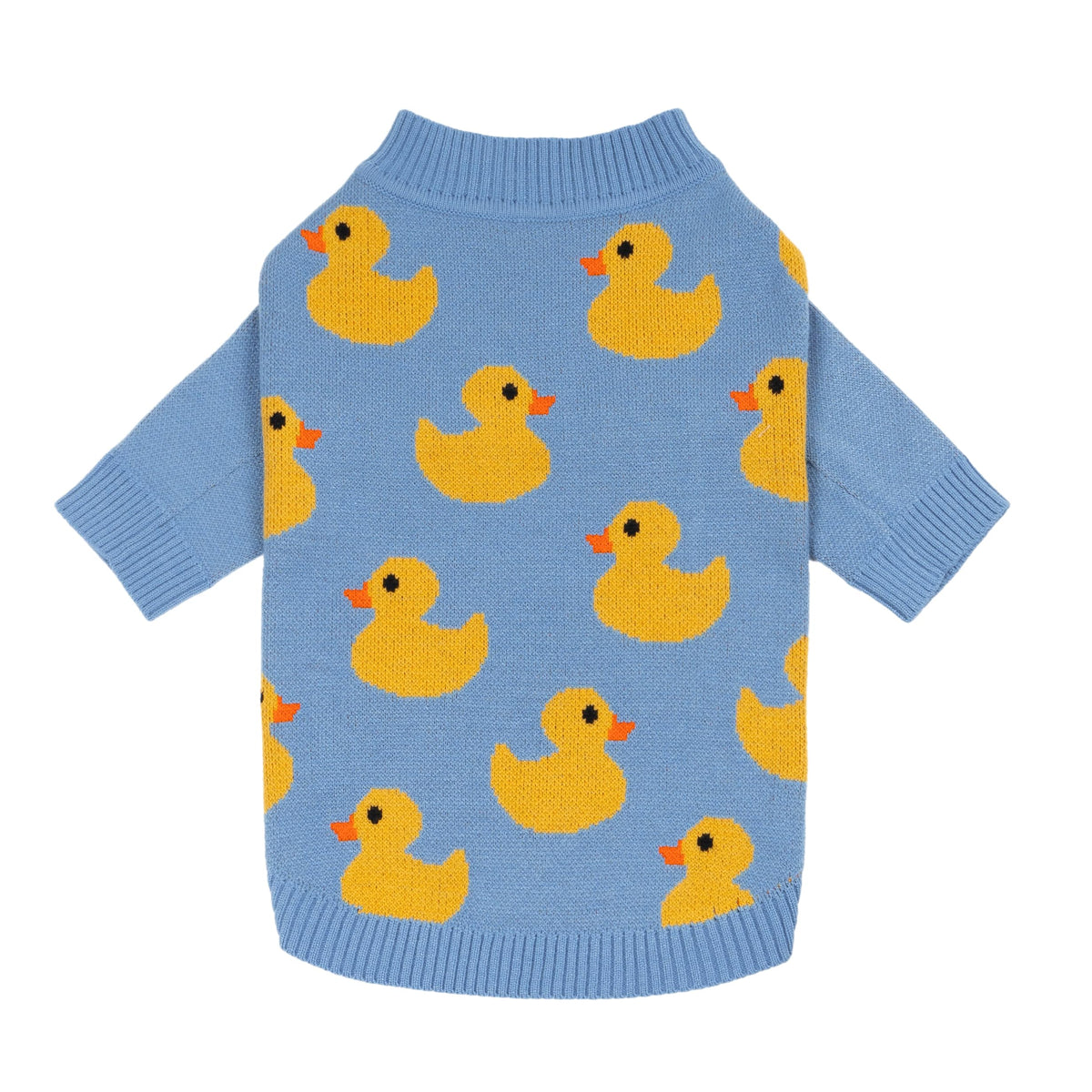 Fitwarm funny duck dog sweater blue front view for cozy chilly walks