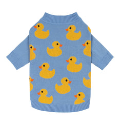 Fitwarm funny duck dog sweater blue front view for cozy chilly walks