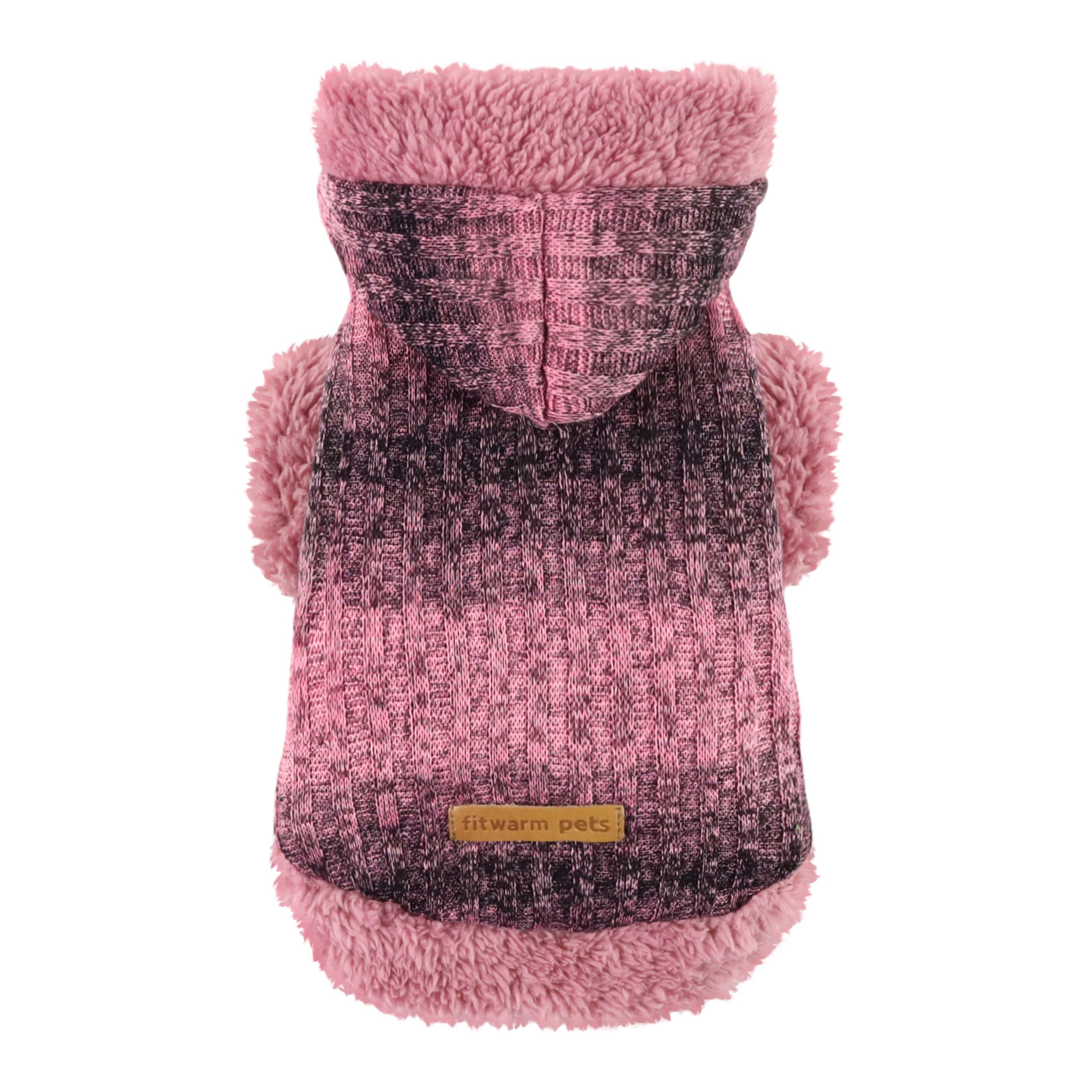 Fitwarm fuzzy dog sweater front view shows cozy knit warmth for chilly walks