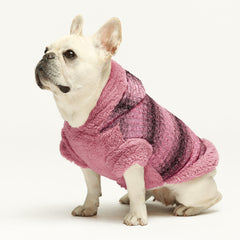 Fitwarm fuzzy dog sweater hooded closeup fabric shows soft knit and cozy fleece lining.