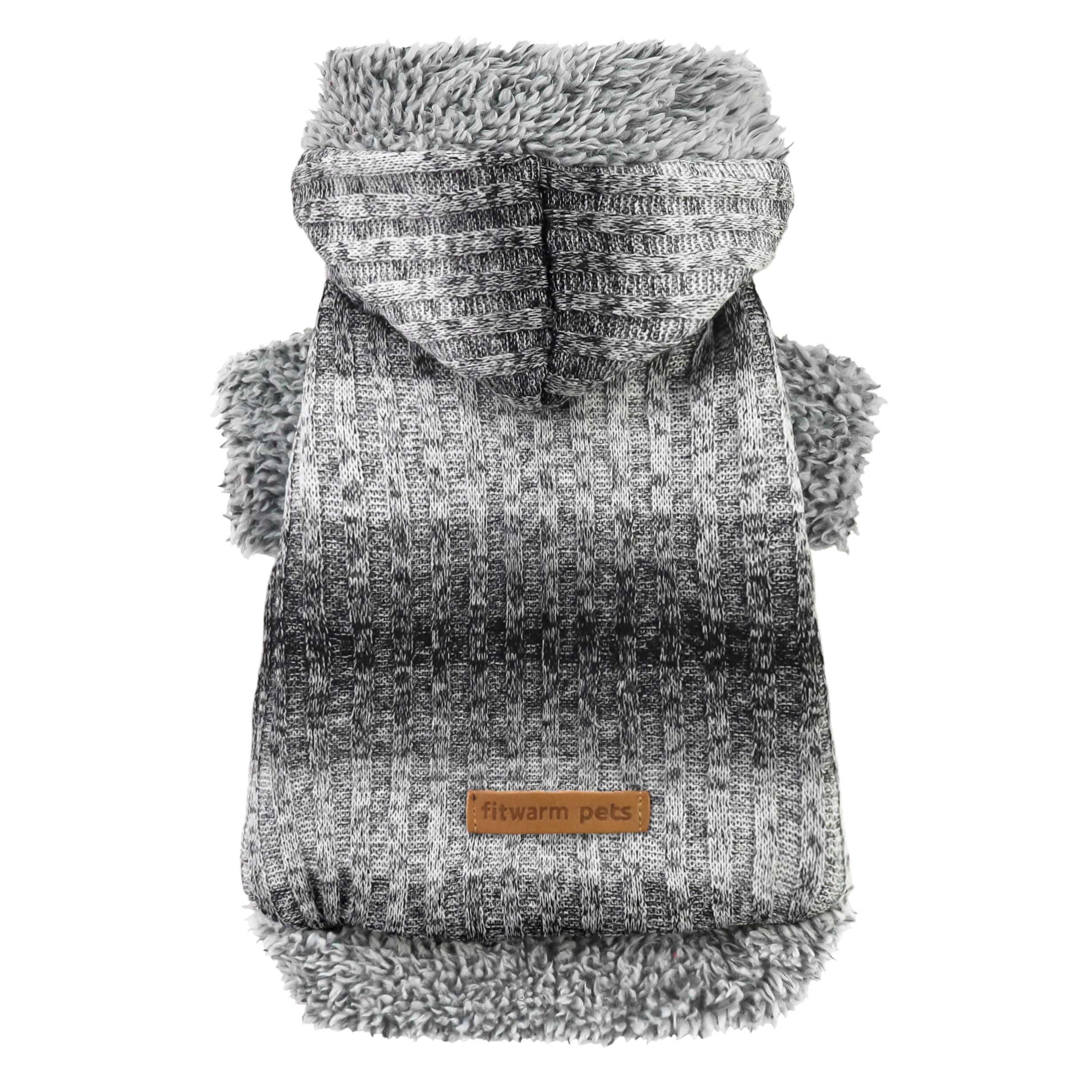 Fitwarm Fuzzy Dog Sweater hooded knit provides cozy warmth for chilly walks.