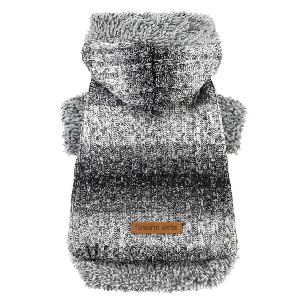 Fitwarm Fuzzy Dog Sweater hooded knit provides cozy warmth for chilly walks.