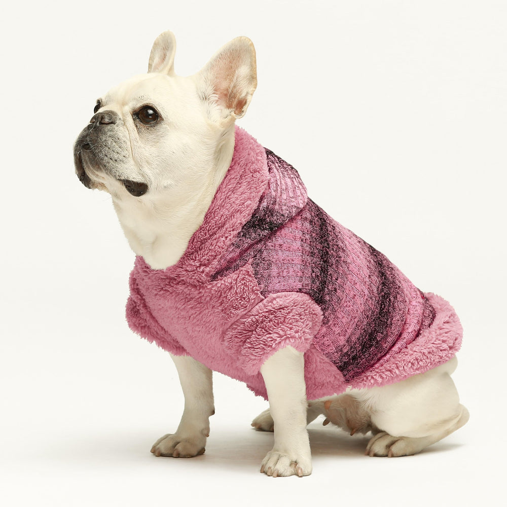 Fitwarm fuzzy dog sweater side view shows easy on/off and soft fleece lining