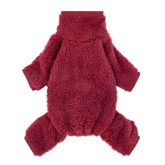 Fitwarm fuzzy fleece dog pajamas maroon small front view for cozy warmth
