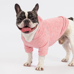 Fitwarm knitted dog hoodie sweater heather pink close-up shows soft fleece interior