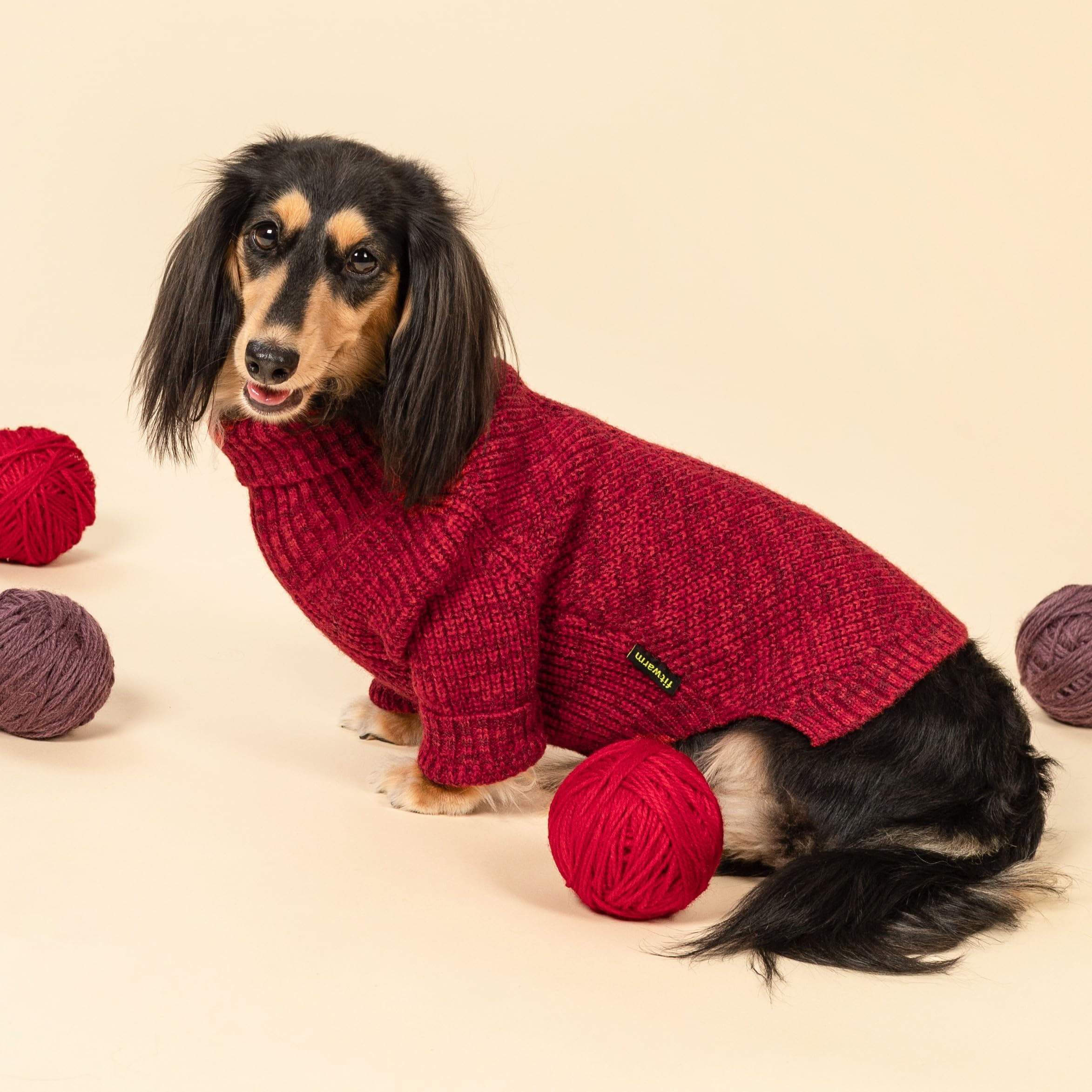Fitwarm knitted turtleneck dog sweater back view demonstrates secure, stylish fit