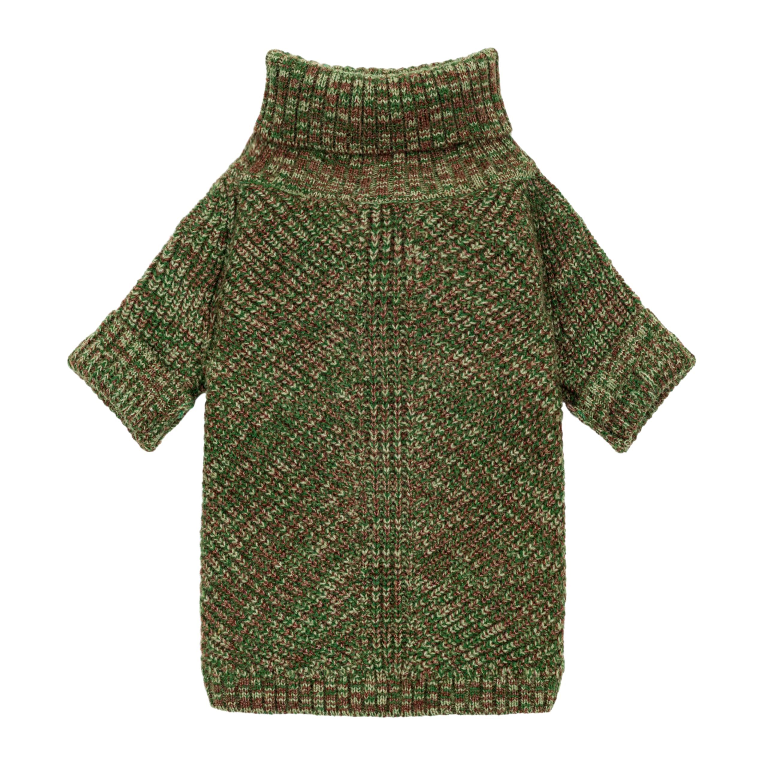 Fitwarm knitted turtleneck dog sweater back view shows secure fit for small breeds