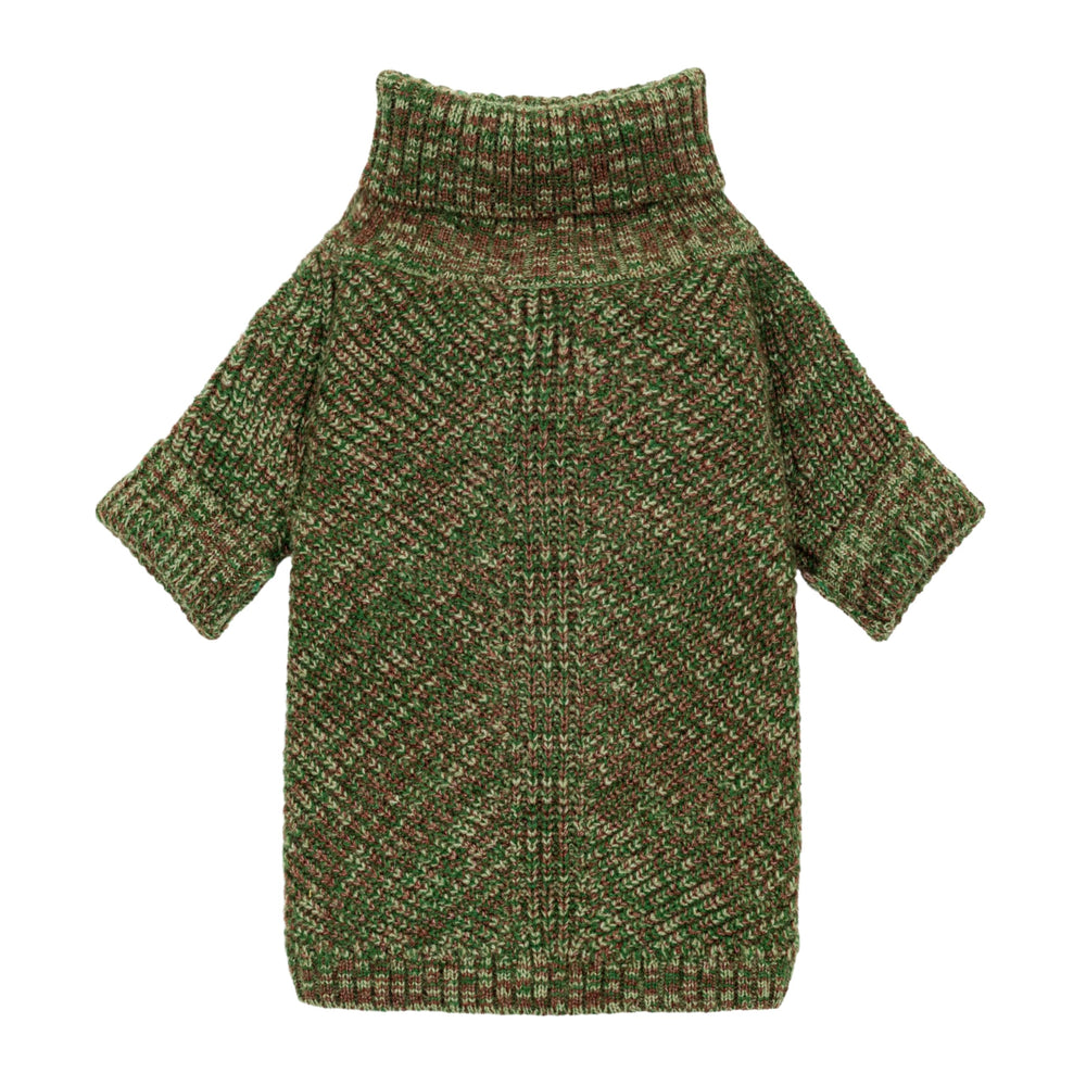 Fitwarm knitted turtleneck dog sweater back view shows secure fit for small breeds
