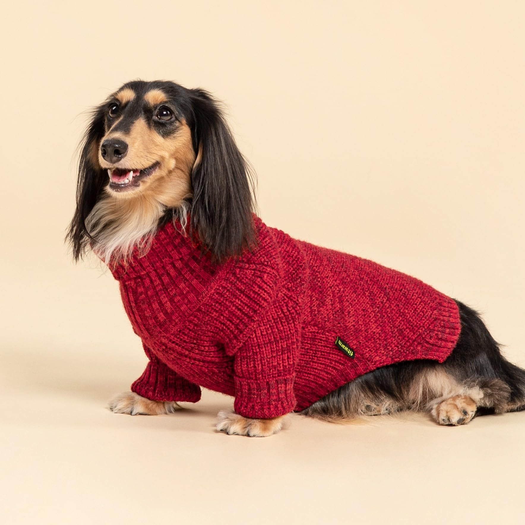Fitwarm knitted turtleneck dog sweater in burgundy enhances seasonal style