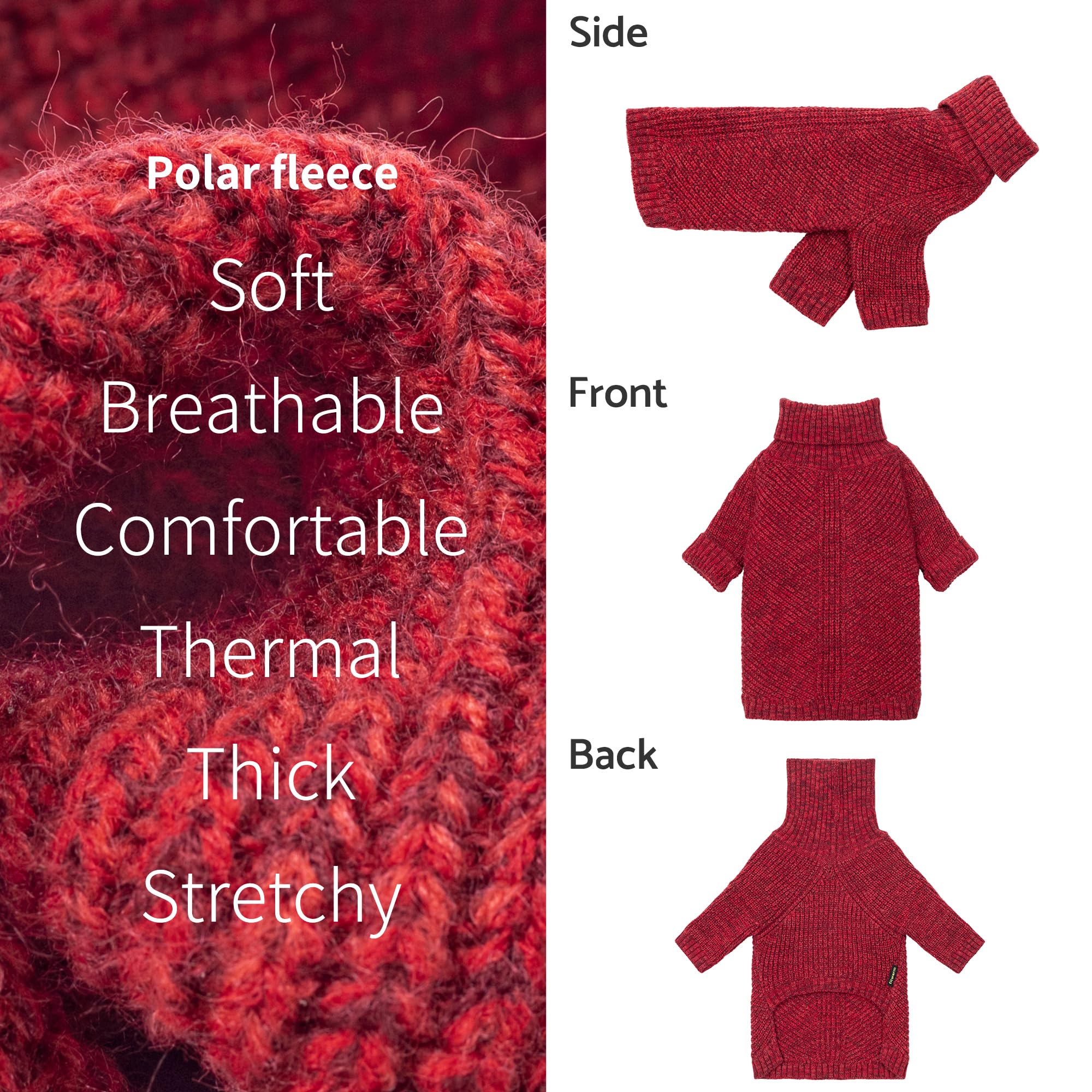 Fitwarm knitted turtleneck dog sweater neck detail emphasizes chunky ribbed collar warmth