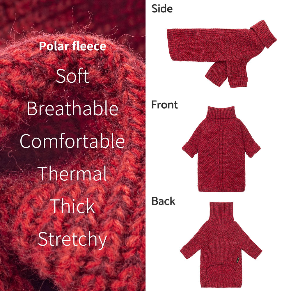Fitwarm knitted turtleneck dog sweater neck detail emphasizes chunky ribbed collar warmth