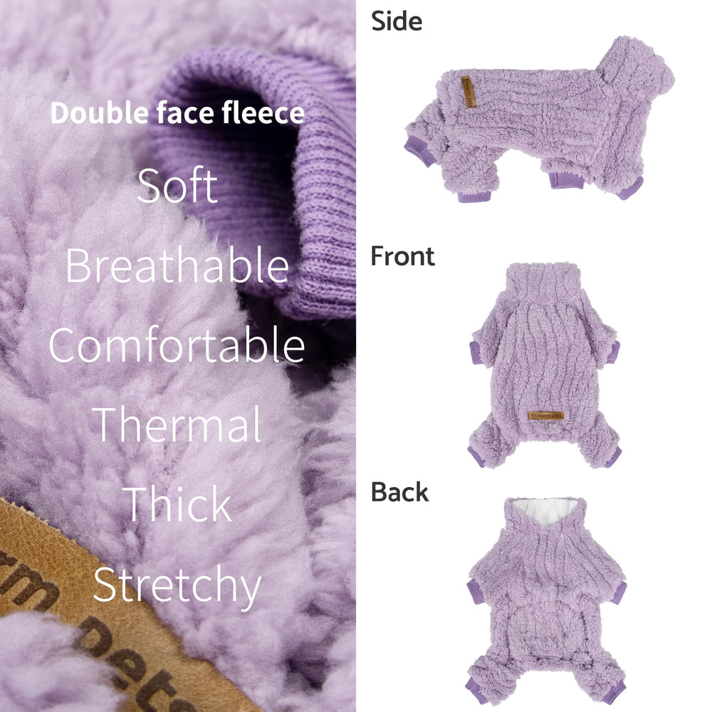Fitwarm lavender purple dog onesie full-coverage image emphasizes warmth and style