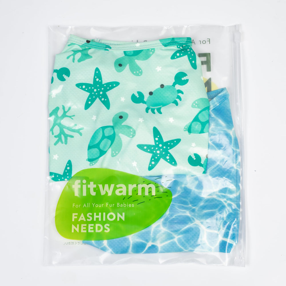 Fitwarm marine-print dog shirt adds playful style.