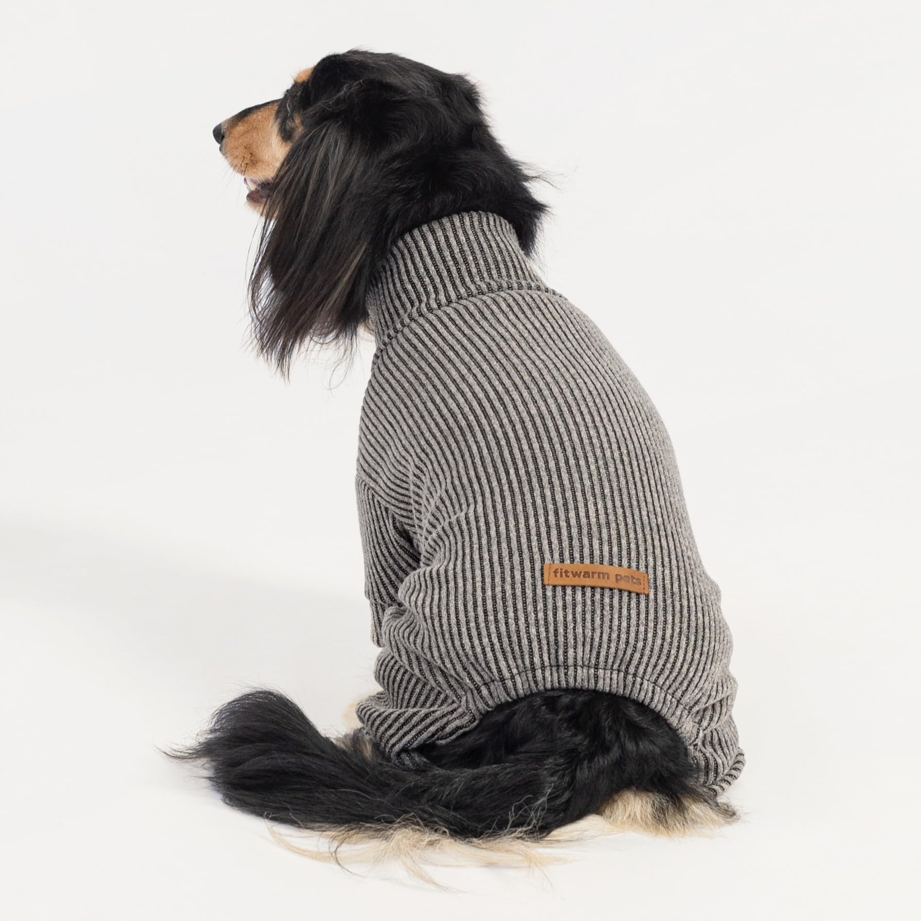 Fitwarm mock-neck knitted dog pajamas back view highlighting full-body warmth for small dogs