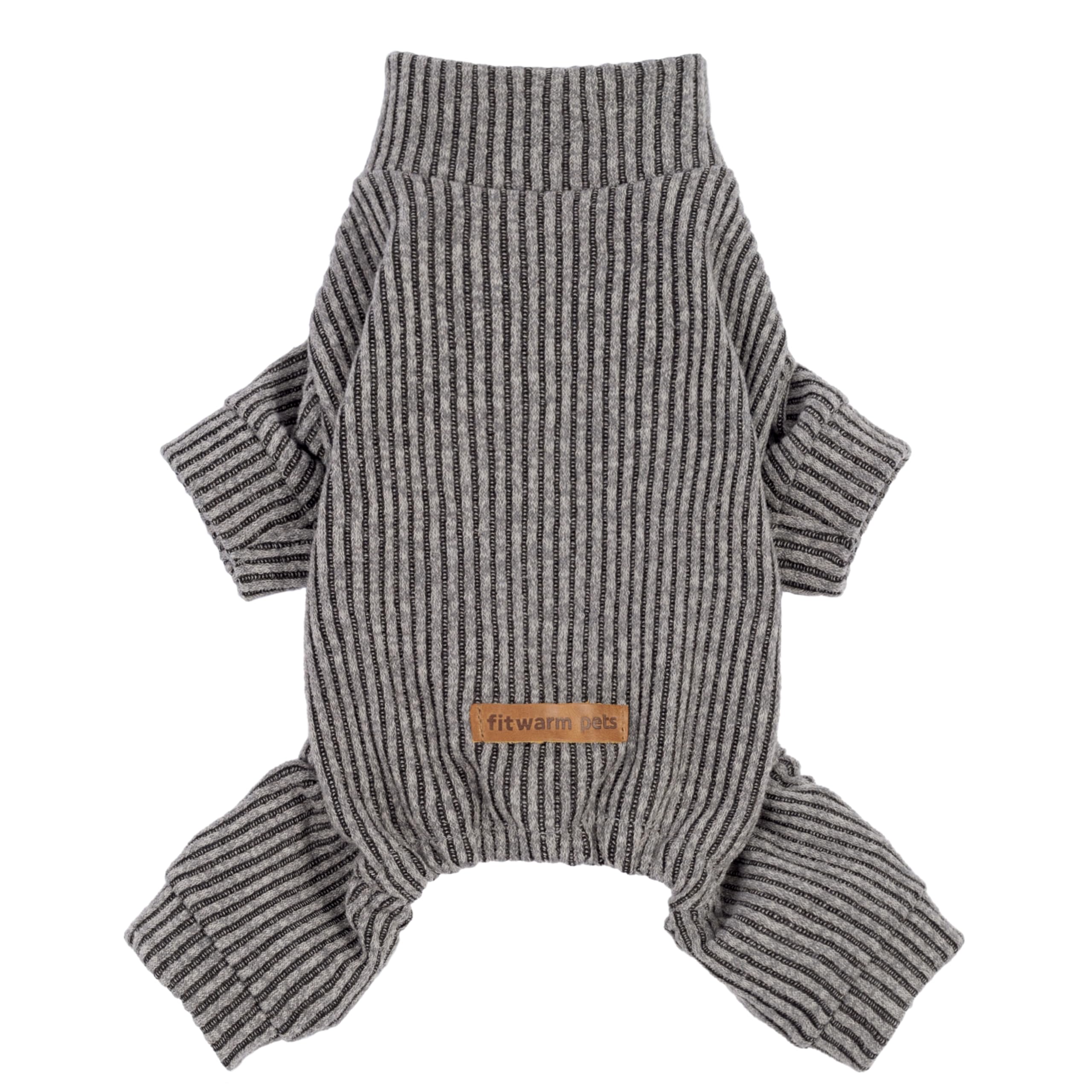 Fitwarm mock-neck knitted dog pajamas front view showing cozy ribbed fit for small breeds