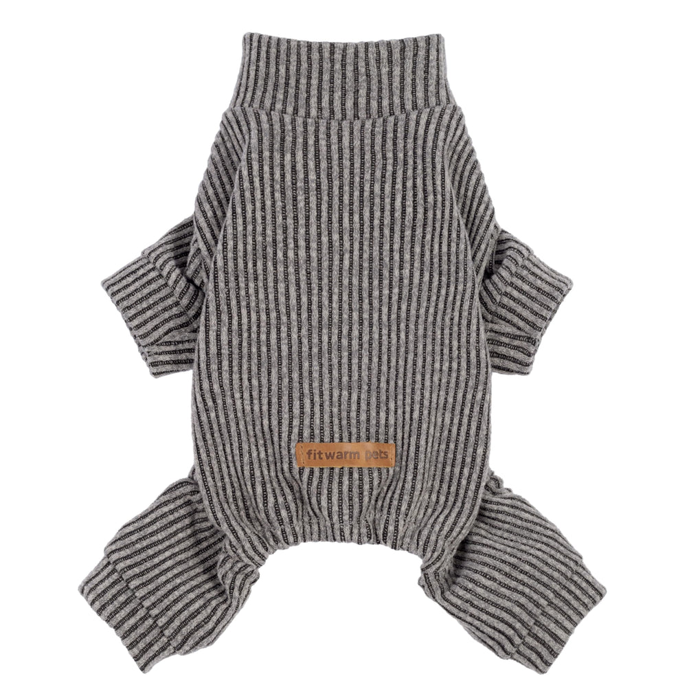 Fitwarm mock-neck knitted dog pajamas front view showing cozy ribbed fit for small breeds