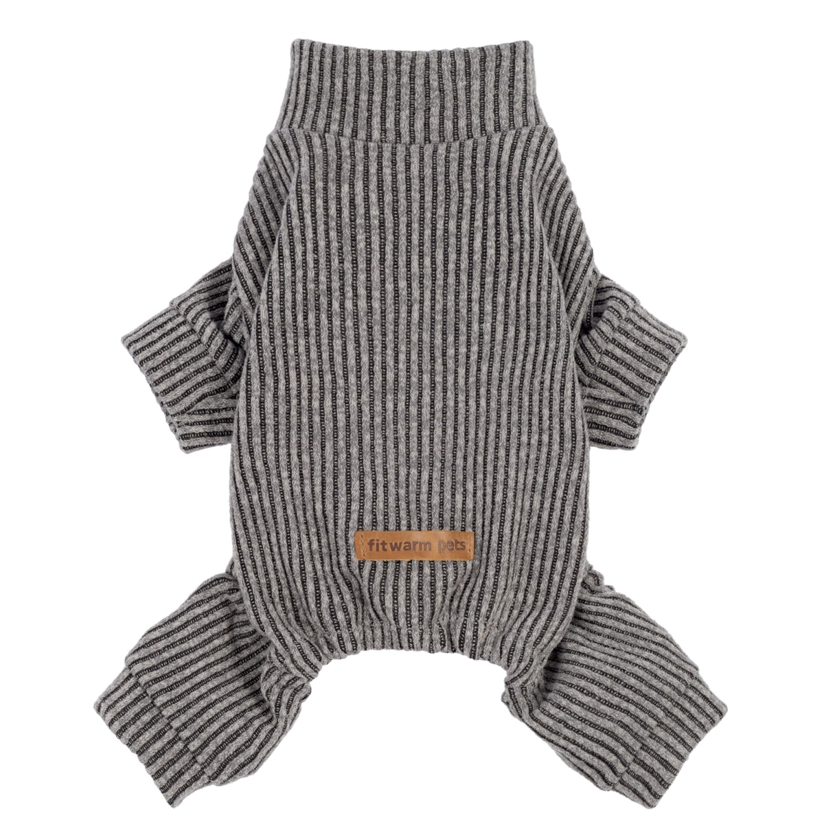 Fitwarm mock-neck knitted dog pajamas front view showing cozy ribbed fit for small breeds