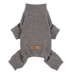Fitwarm mock-neck knitted dog pajamas front view showing cozy ribbed fit for small breeds