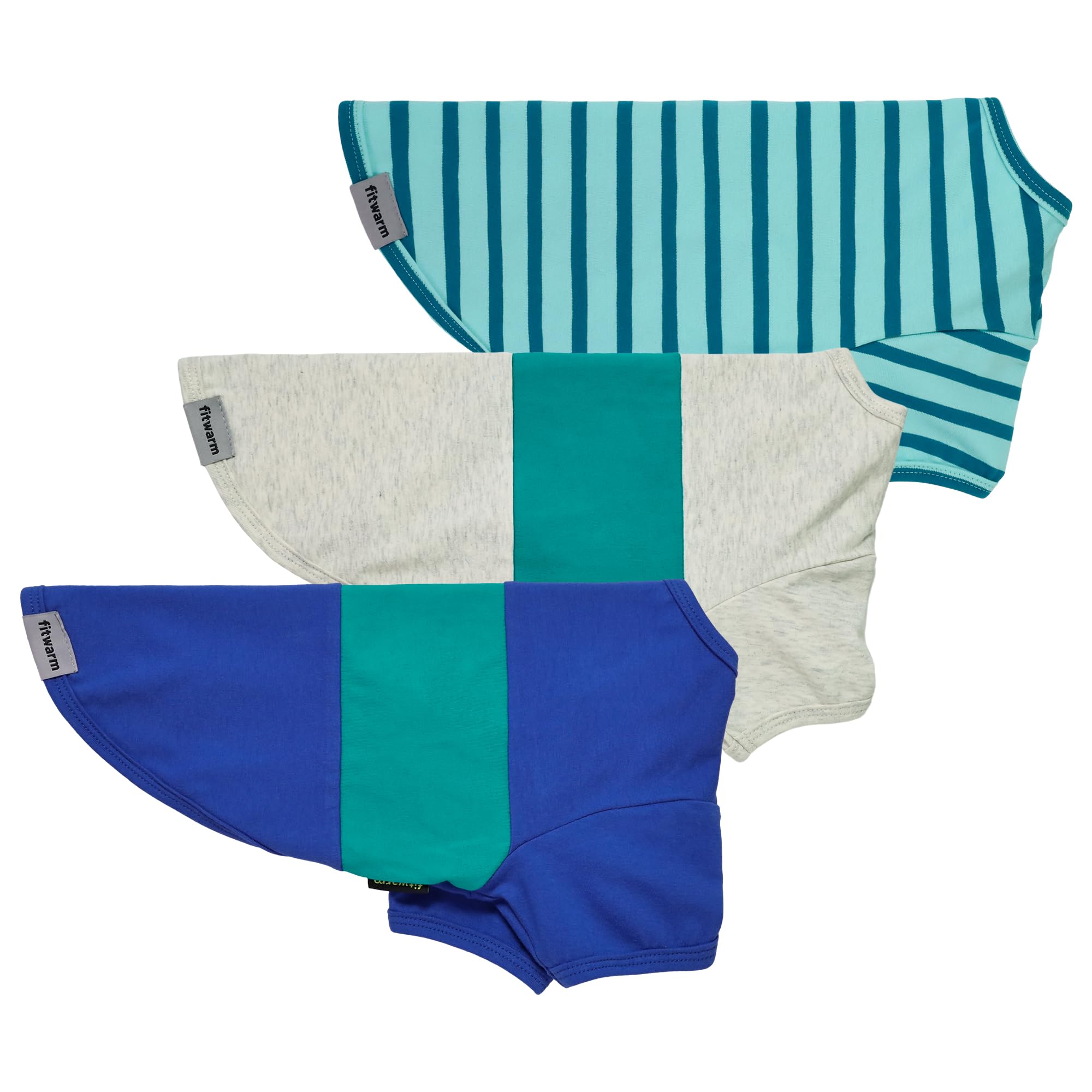 Fitwarm packaged 3 pack color block striped dog shirt highlighting value