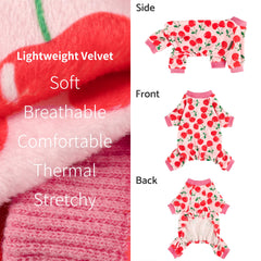 Fitwarm pijama-perro-cereza-con-pies, perfecto para sesiones de fotos.