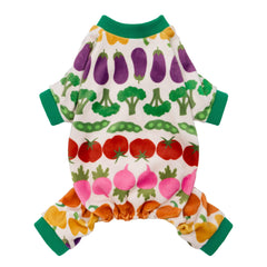 Pijama para perro Fitwarm con vegetales divertidos, ideal para paseos y siestas.