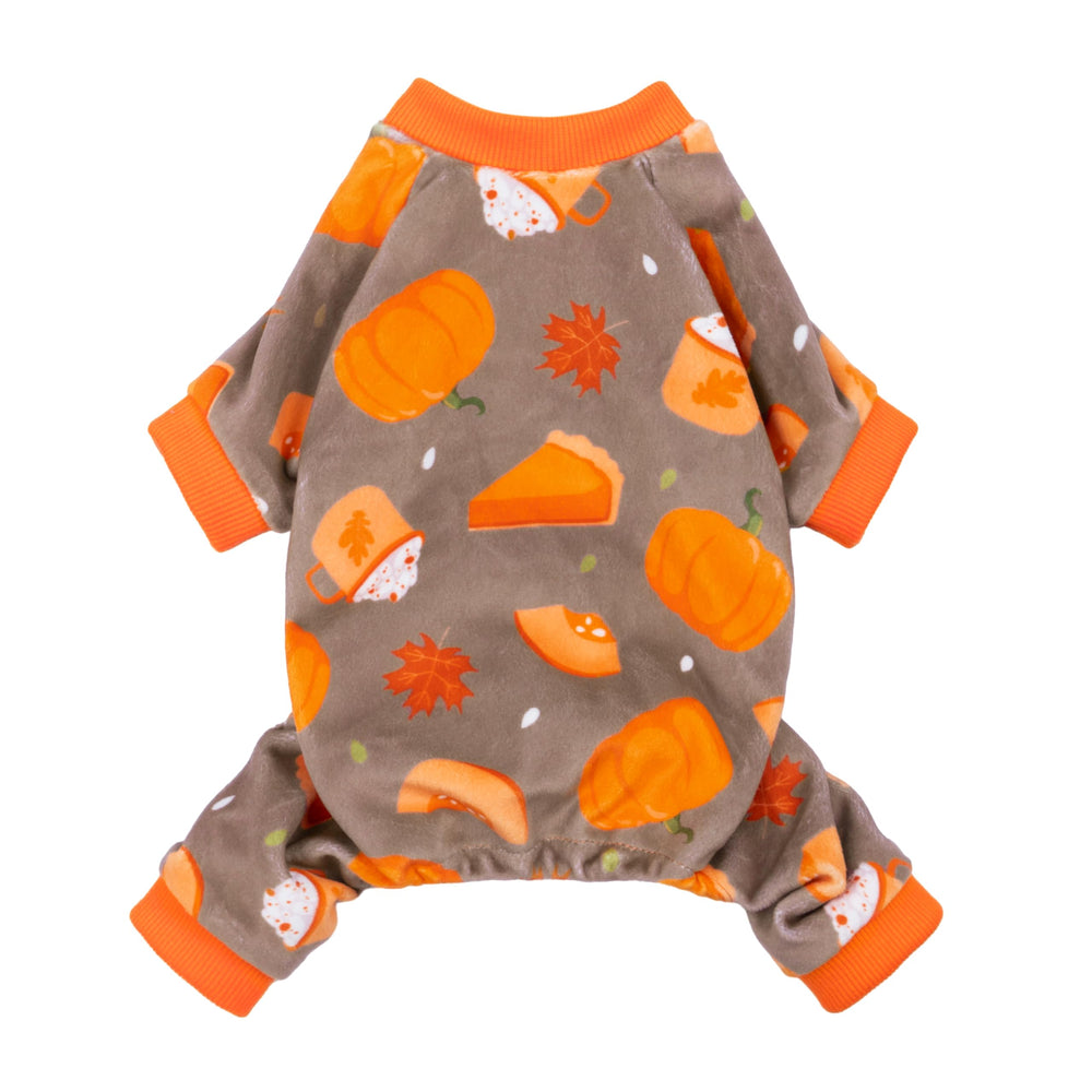 Fitwarm pumpkin dog pajamas front view showcasing cozy harvest design for fall wear