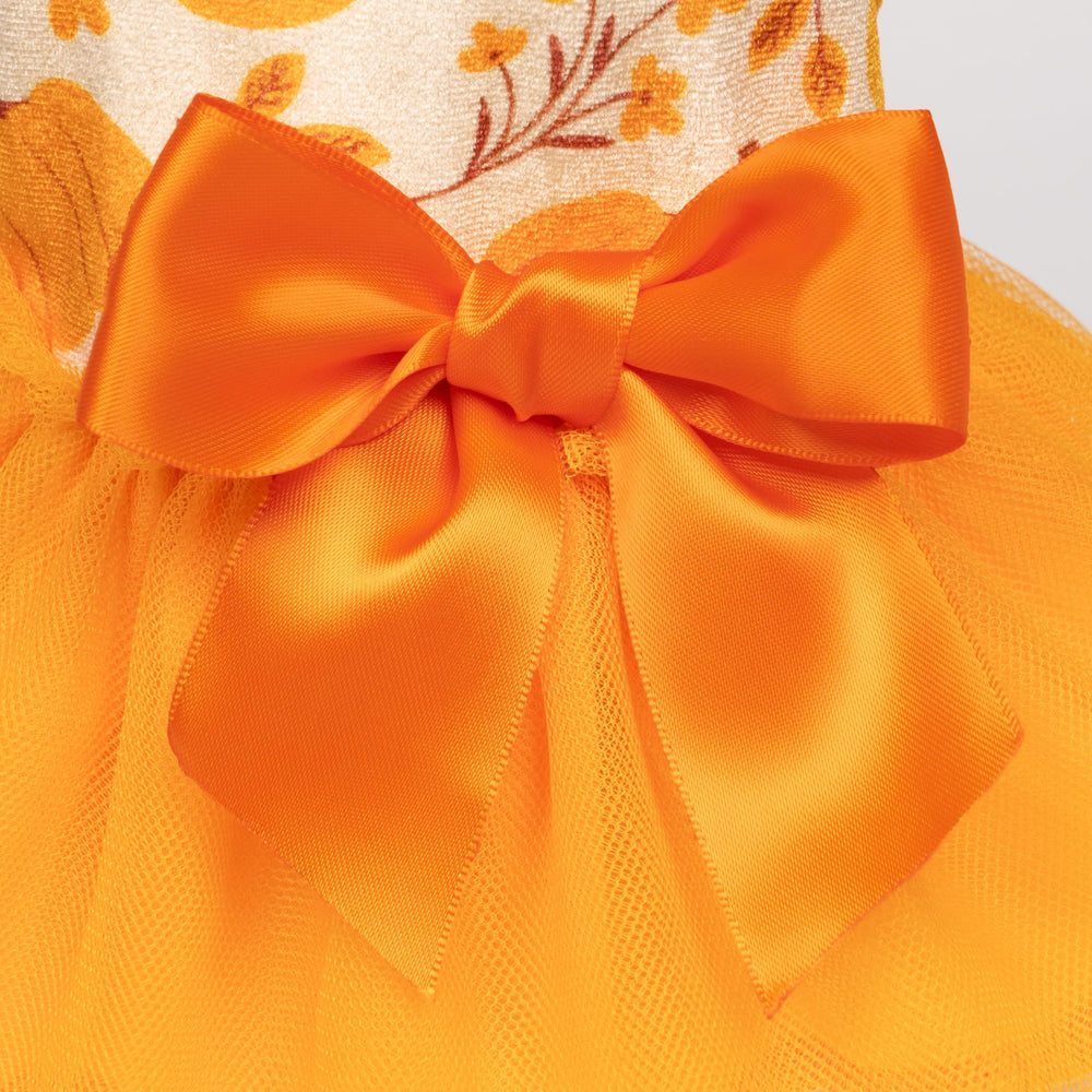 Fitwarm Pumpkin Flower Dress tulle skirt closeup, soft fabric and festive volume.